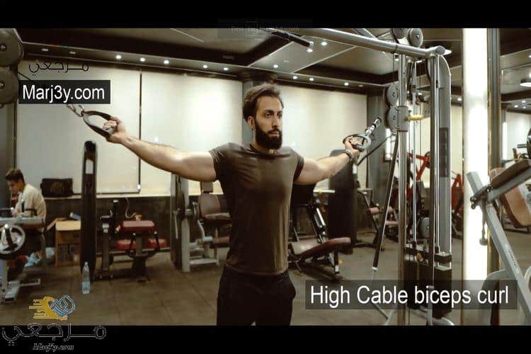 تمرين سحب عالي بالكابل للبايسبس High cable biceps curl