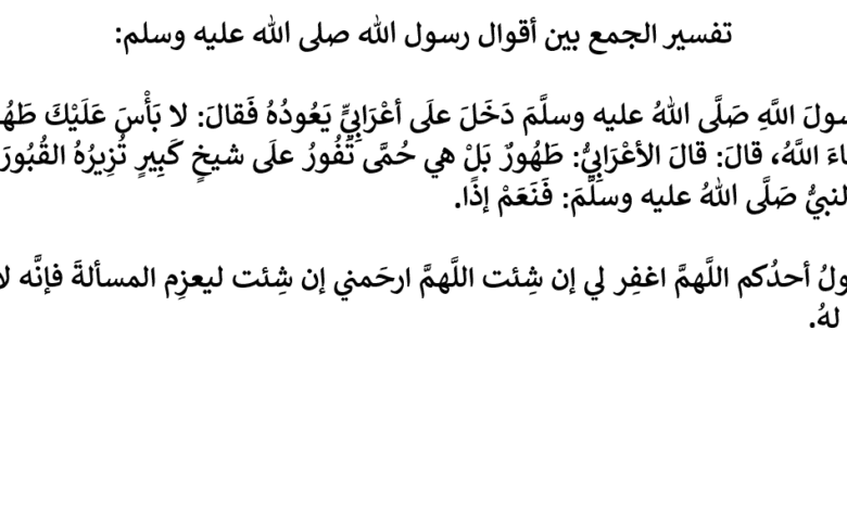 الجمع بقول لا يقول أحدكم اللهم أغفر لي وقول لا بأس طهور