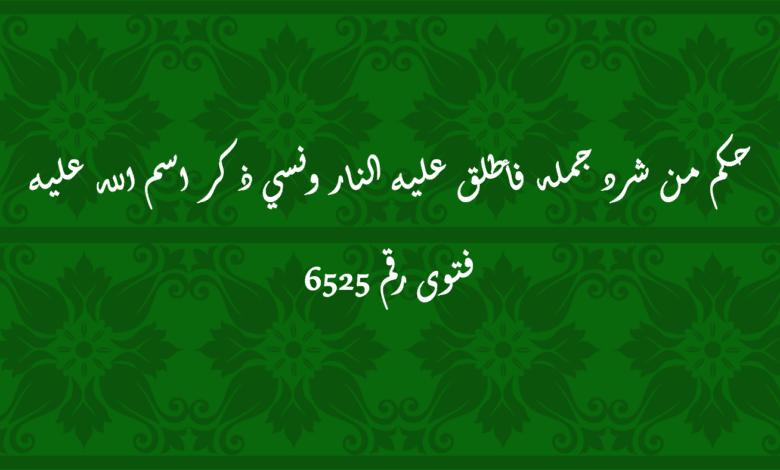 حكم من شرد جمله فأطلق عليه النار ونسي ذكر اسم الله عليه